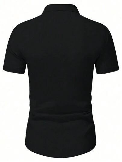 Herr sommar minimalistisk kortärmad skjorta trendig svart hästlogotyp kontrasterande T-shirt herrpresent