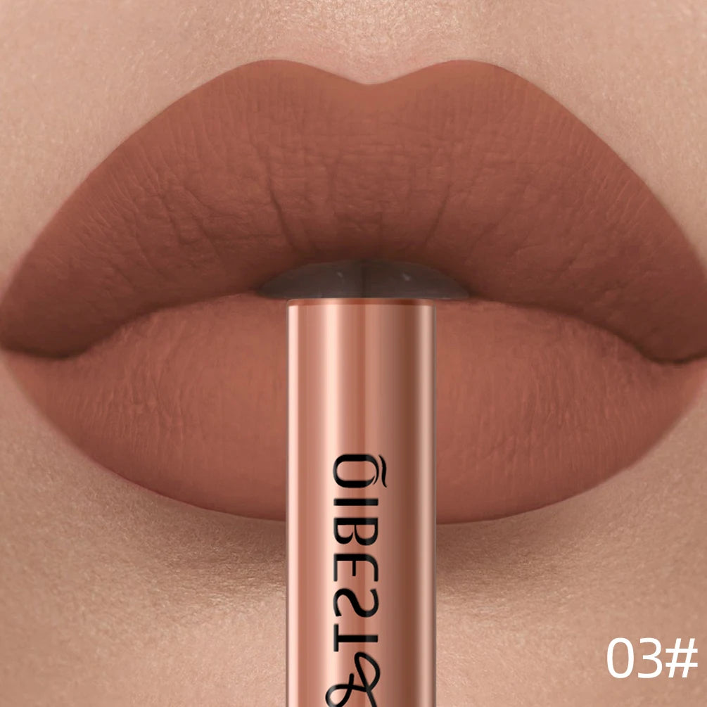 QIBEST Sexigt Rött Matt Läppglans Långvarigt Sammet Flytande Läppstift Läppmakeup Kvinnor Skönhet Nonstick Kopp Vattentätt Läppglans Hett