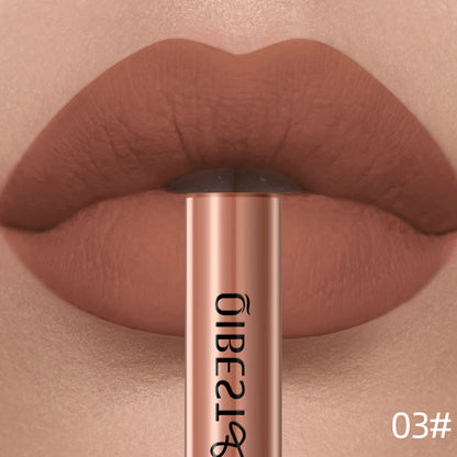 QIBEST Sexigt Rött Matt Läppglans Långvarigt Sammet Flytande Läppstift Läppmakeup Kvinnor Skönhet Nonstick Kopp Vattentätt Läppglans Hett