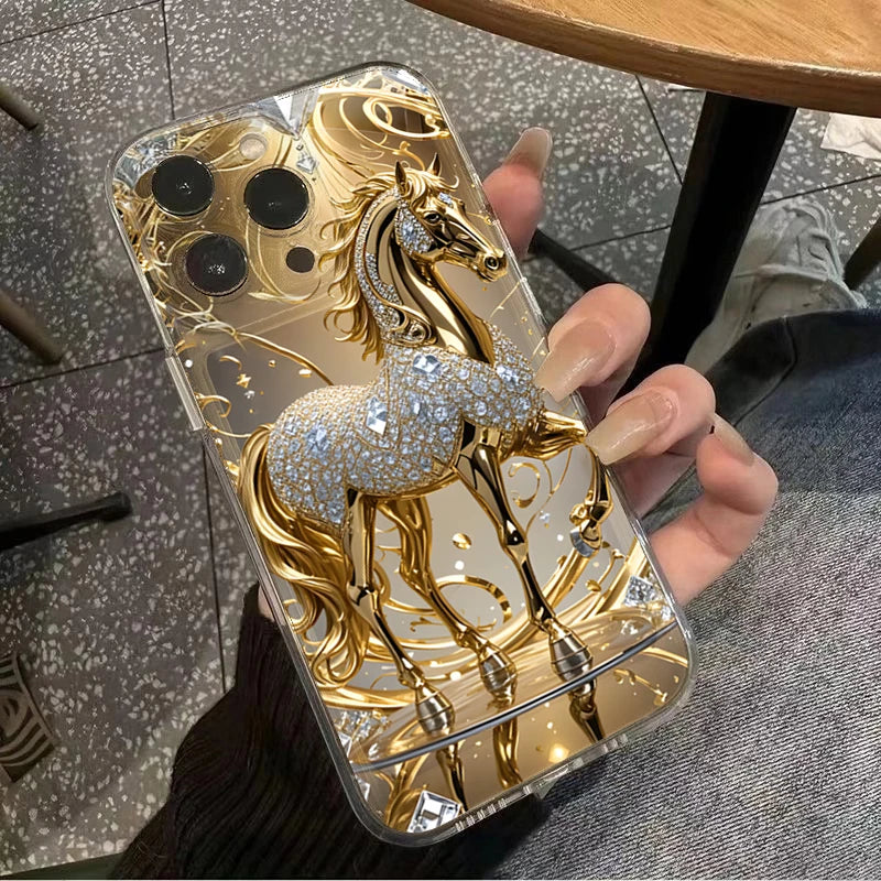 TPU-skal med gyllene häst och diamanter till Samsung Galaxy S26 S25 S24 Ultra S23 FE S22 Plus A57 A37 A17 A56 A16 A06 A36 A54 A15 A55