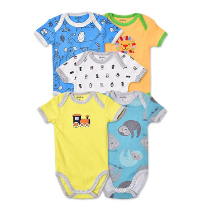 5 st 3M-24M kortärmad bomullsjumpsuit med vingar, spädbarnsbody