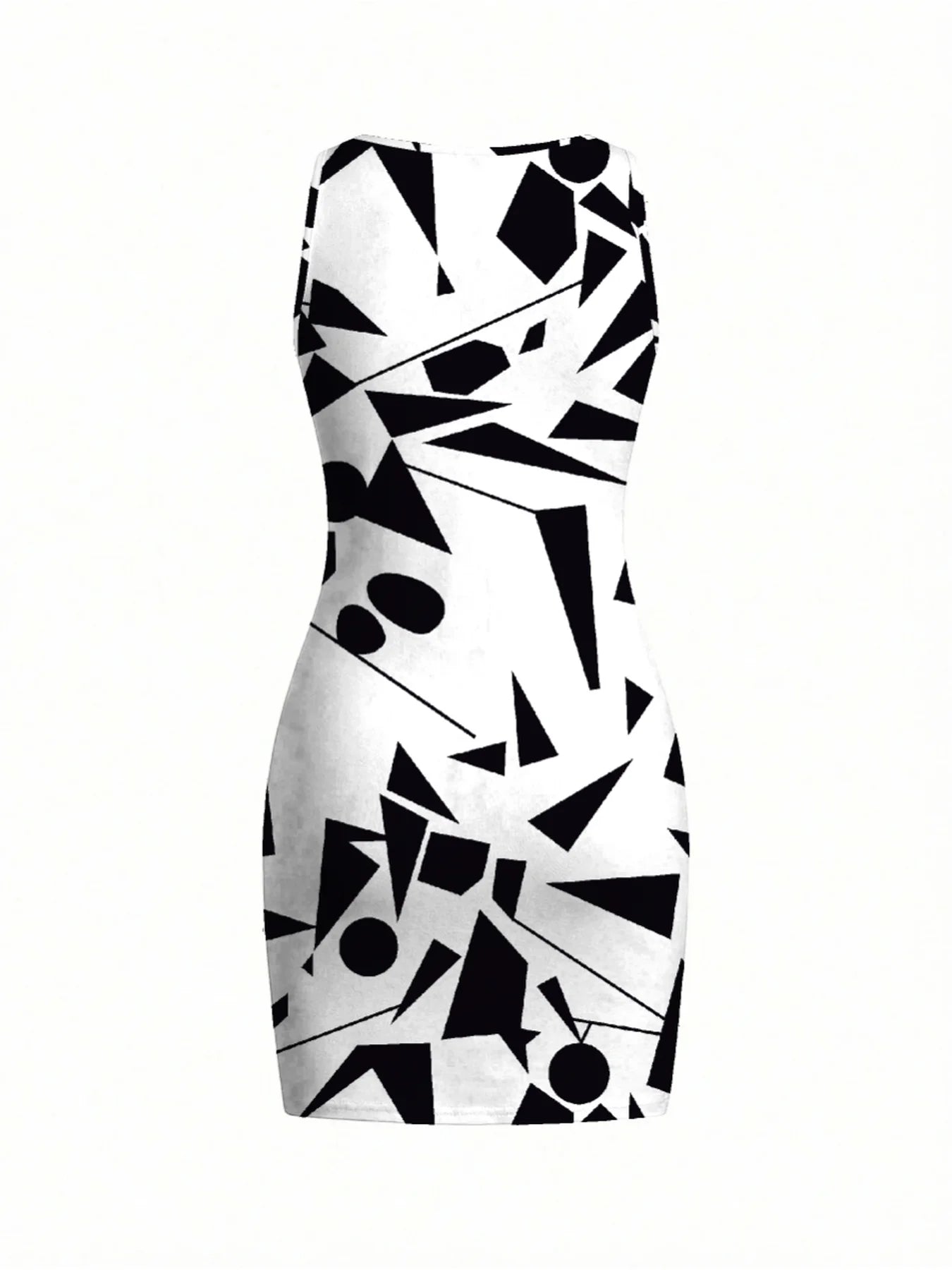 Damklänning med geometriskt mönster, ärmlös minikjol, rund hals, sommar, casual, elegant, bekväm, tryckt, mode