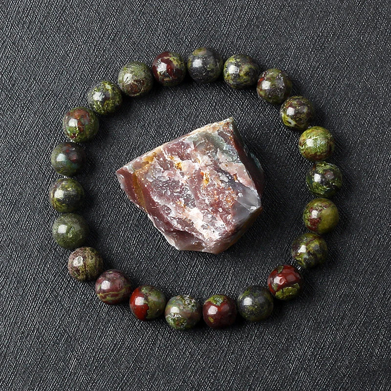 Naturlig drakeblodsten elastiska armband kvinnor män charm dinosaurie jaspis pärlor helande smycken yoga meditation armband gåva
