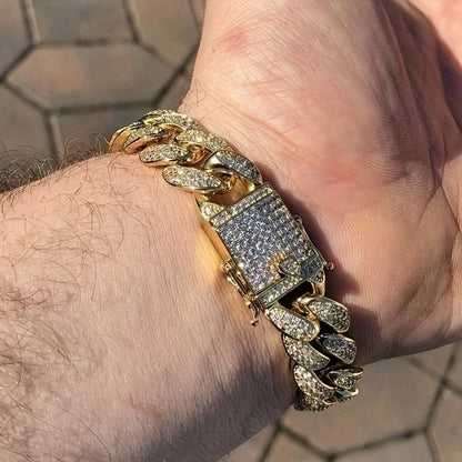 Lyxigt Iced Out kubansk länkkedja armband för män belagda kristaller hiphop-smycken rostfritt stål bling bling armband present