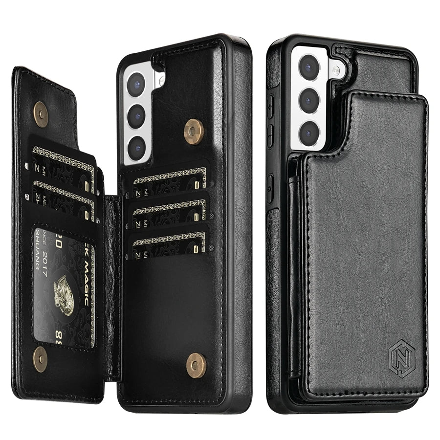 Plånbok RFID-blockerande lager skyddande stöldskyddande magnetiskt läderfodral för Samsung Galaxy A15 A16 A17 A26 A35 A36 A53 A54 A55 A56