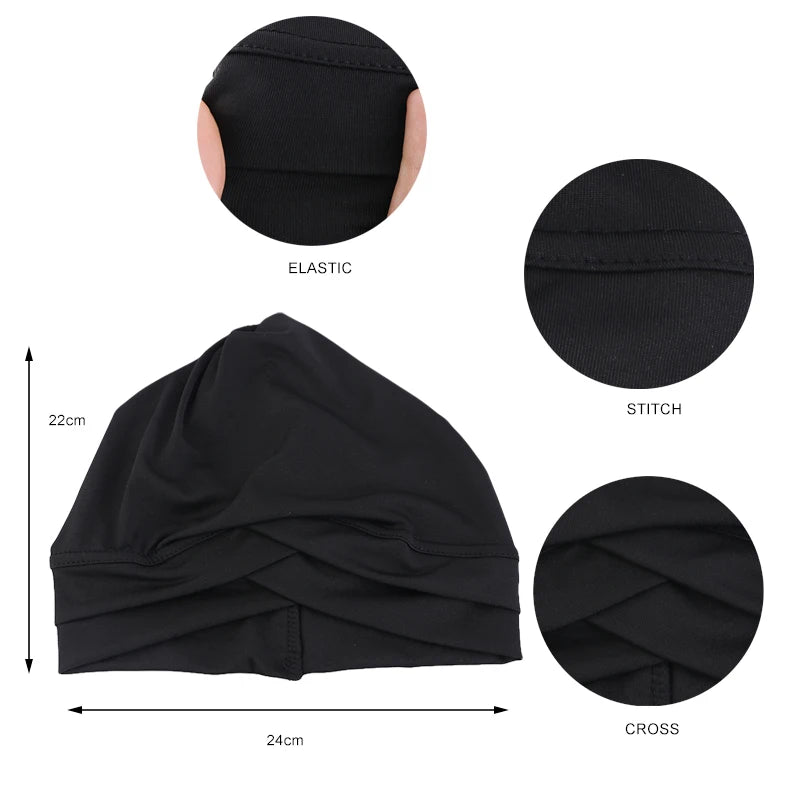 Ny klassisk pannkorsad turbanhatt elegant enfärgad huvudbonad huvudduk andningsbar elastisk mössa muslimsk kemohatt