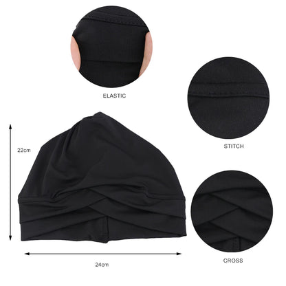 Ny klassisk pannkorsad turbanhatt elegant enfärgad huvudbonad huvudduk andningsbar elastisk mössa muslimsk kemohatt