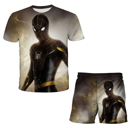 Kids Unisex Marvel Tshirt Set Summer Game Print Superhero Clothes Hulk Iron Man Short Sleeve Pants 2 Piece