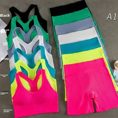 Ny het rea väst yogadräkt damshorts med bröstkudde anti-stöt bantningsdesign sportkläder snabbtorkande bekväm fitness C
