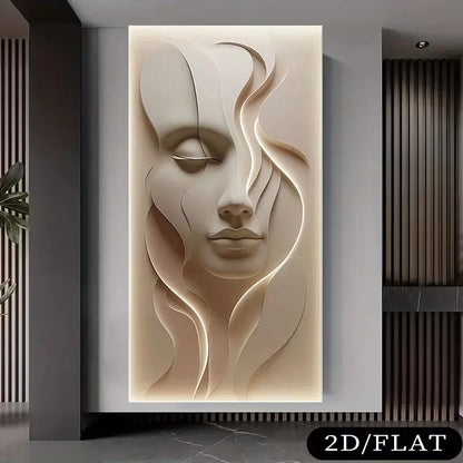 2D platt, 1 st stor ramlös modern abstrakt ansiktsmålning på canvas - texturerad 3D-illusion i mjuk rosa ton, lämplig för sovrum och