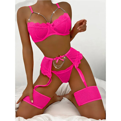 Exotiska set med bygel, sexiga, sensuella BH-underkläder, set med push-up-detaljer, tunn BH och trosor för kvinnor