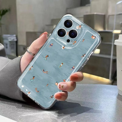 Sommarmönster med simning, genomskinligt telefonskal för Samsung Galaxy A17 A37 A57 A56 A55 A54 S26 Ultra S25 Plus S24 S23 S21 FE S22 Fodral