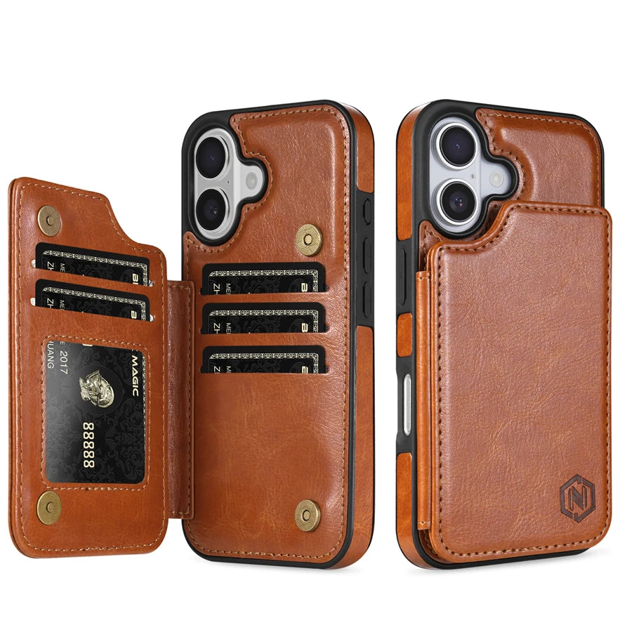 Plånbok med RFID-blockerande lager, skyddande stöldskyddande magnetiskt läderfodral för iPhone Air 17 Pro Max 16e 15 Plus 14 13 12 11 korthållare