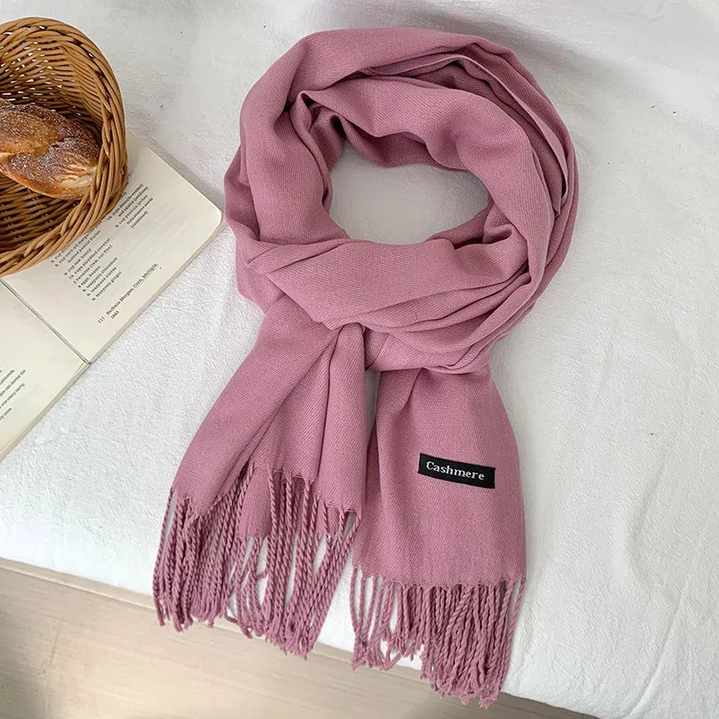 Vår och höst enfärgad halsduk kvinnor koreansk mode kashmir mjuk vinter varm halsduk hijab kvinnlig lång pannband sjal wrap