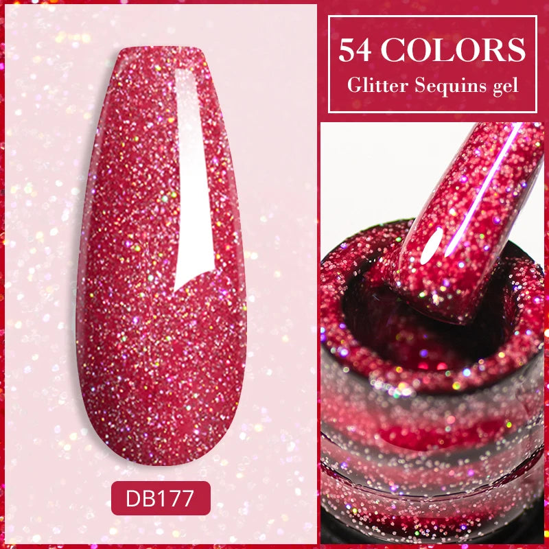 7ml Champagne Guld Silver Reflekterande Nagelgellack Glittrande Skinande Glitter Rosa Röd Nageltillbehör Semi-permanent Gellack