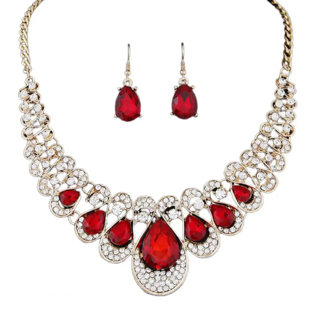 2 st/set överdrivna ädla halsband örhängen flerfärgade vattendroppe konstgjorda ädelstenar hänge halsband örhängen smycken tillbehör