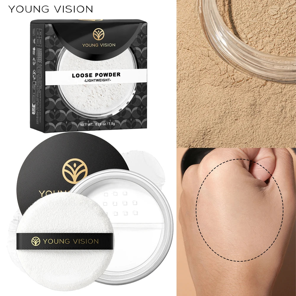 YOUNG VISION Setting Powder Löst puder Non-stick puder, andningsbart, delikat, matt honungspudder med puff