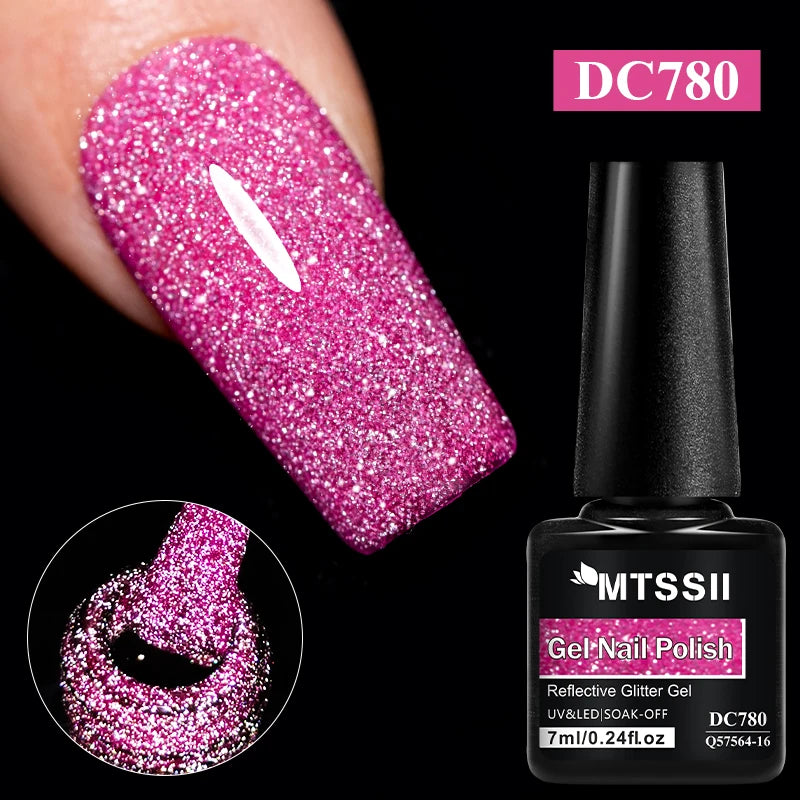7ml Champagne Guld Silver Reflekterande Nagelgellack Glittrande Skinande Glitter Rosa Röd Nageltillbehör Semi-permanent Gellack