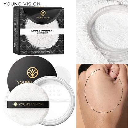 YOUNG VISION Setting Powder Löst puder Non-stick puder, andningsbart, delikat, matt honungspudder med puff