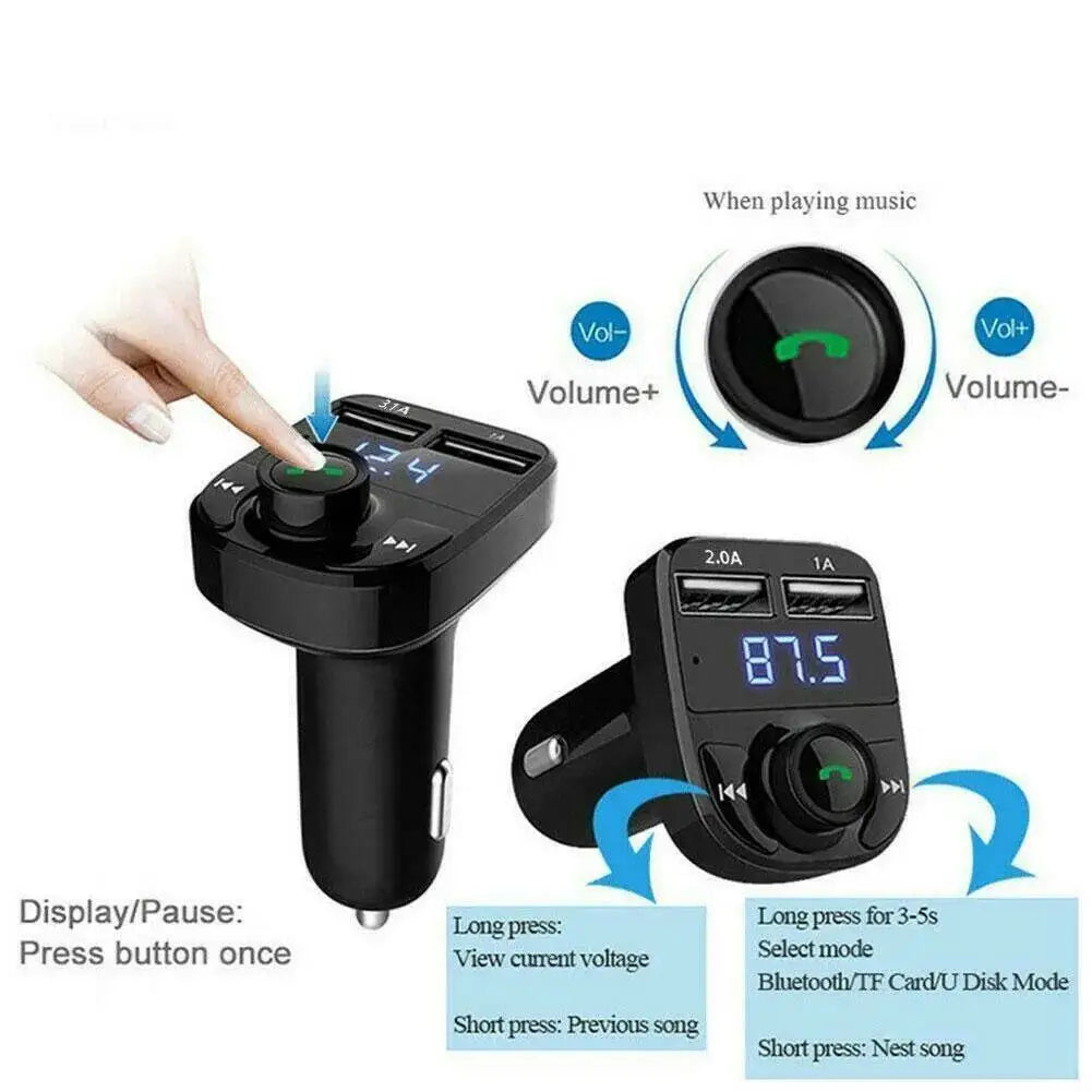 Bluetooth 5.0 Bil Dubbel USB Snabbladdare FM-sändare Bluetooth Handsfree Bilmonteringssats Ljudmodulator MP3-spelare Ljudmottagare