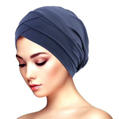 Ny klassisk pannkorsad turbanhatt elegant enfärgad huvudbonad huvudduk andningsbar elastisk mössa muslimsk kemohatt