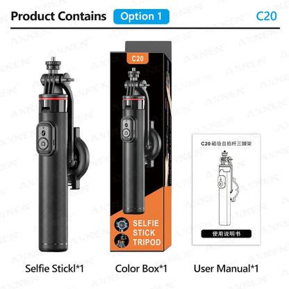 AXNEN C20 Magnetisk Selfie-Stativ Utdragbart För Mobiltelefonfotografering Med Fjärrkontroll 1/4" Gänga För Actionkamera Ringlampa