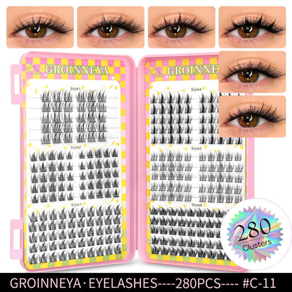 GROINNEYA Ögonfransar Kluster 320 st Naturlig Ögonfransförlängning Klusterfransar Volym Blandade Tray Lashes Kluster Naturliga Fransar