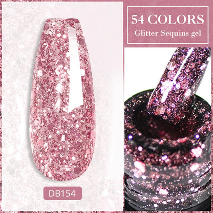 7ml Champagne Guld Silver Reflekterande Nagelgellack Glittrande Skinande Glitter Rosa Röd Nageltillbehör Semi-permanent Gellack