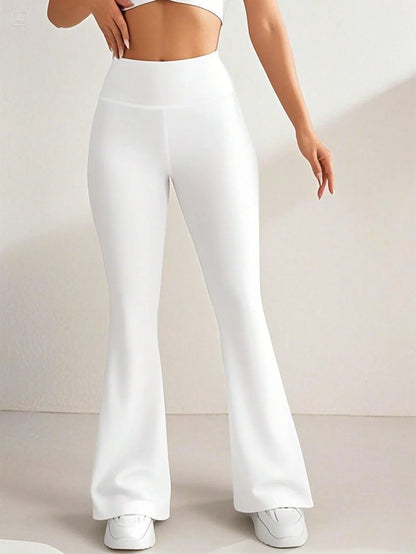 Moderiktiga vita högmidjade utsvängda yogaleggings för kvinnor slim fit vida benbyxor stretchiga andningsbara vardagsbyxor för yoga dagligen