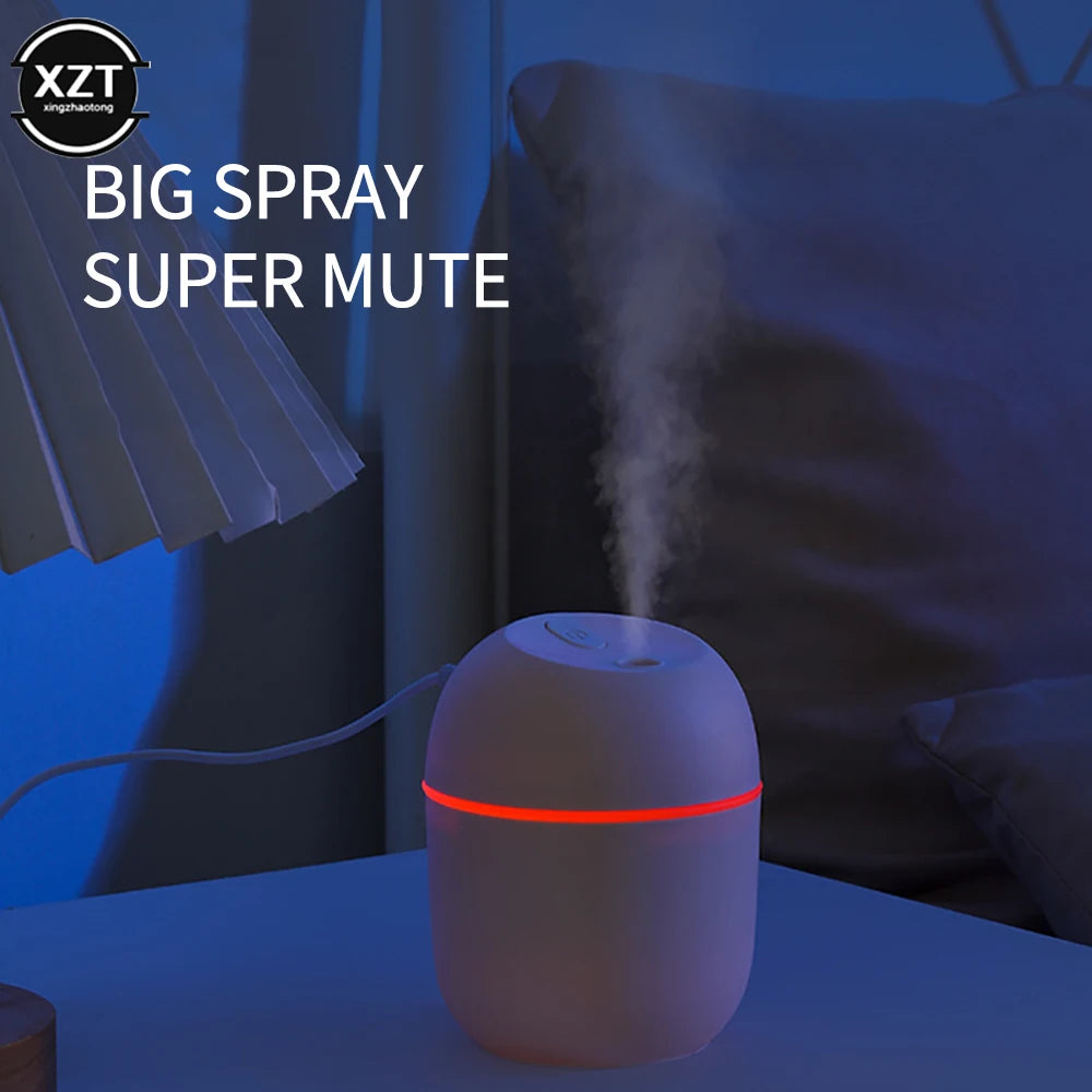 220ml USB-luftfuktare, förångare, aromoljediffusor, ljudlös luftfuktare med nattlampa för bil, sovrum, kall dimma-spruta