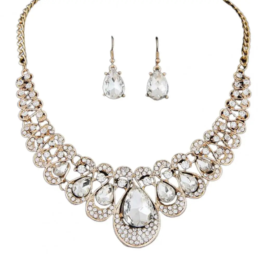 2 st/set överdrivna ädla halsband örhängen flerfärgade vattendroppe konstgjorda ädelstenar hänge halsband örhängen smycken tillbehör