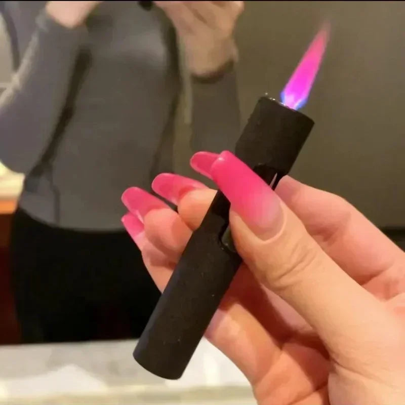Lyxig mini uppblåsbar tändare med strass, vindtät metall, rosa låga, bärbar tändare för män och kvinnor, små verktyg