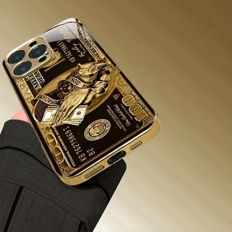 Kreativt ”Wealth Pattern”-mönster, guldmetallicfärgat glasfodral till iPhone 17, 16, 15, 14, 13, 12, 11 Pro Max, 15, 14 Plus, 17 Air och 16E