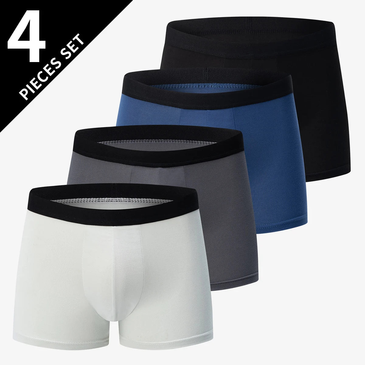 4-pack HERR Enfärgade Sexiga Boxershorts i Europa och Amerika, Antibakteriella, Andningsbara, Plusstorlekar, Herrshorts