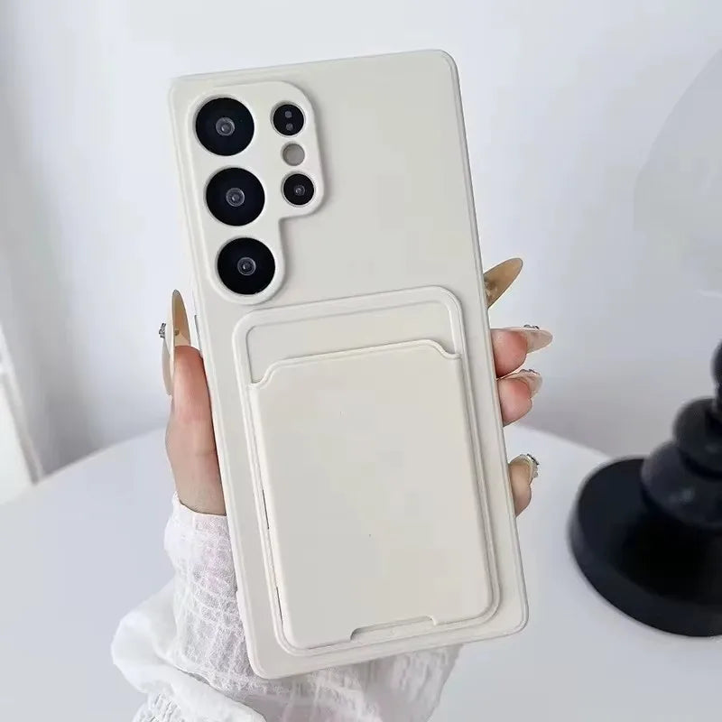Lyxigt flytande silikonfodral med korthållare och väska för Samsung Galaxy S25 Ultra S24 S23 FE S 22 21 20 Plus plånboksfodral