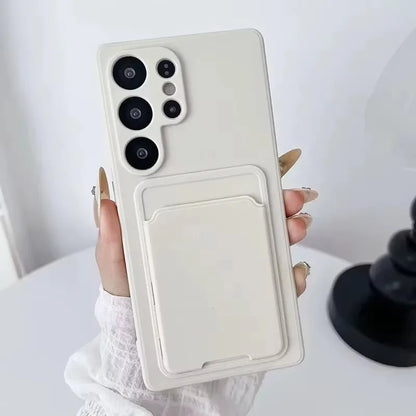 Lyxigt flytande silikonfodral med korthållare och väska för Samsung Galaxy S25 Ultra S24 S23 FE S 22 21 20 Plus plånboksfodral