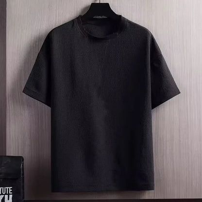 Ny herr casual t-shirt med rynkor, sommar, halvärmad, lös mode-t-shirt, enfärgad, snygg, kortärmad