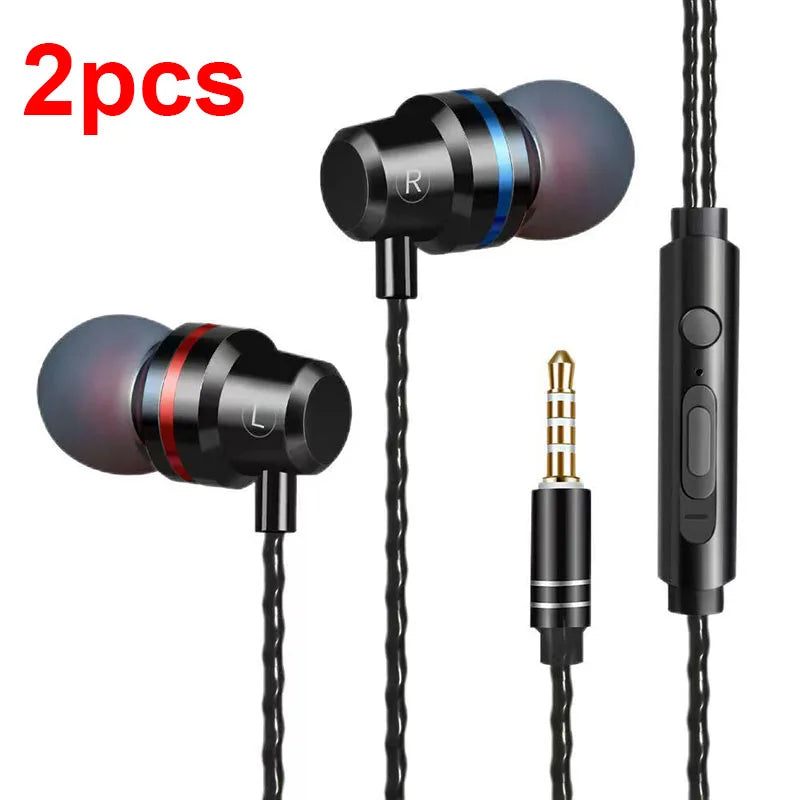 2 st trådbundna hörlurar, 3,5 mm trådbundna hörlurar med mikrofon, HiFi-stereospelheadset, brusreducerande metallhörlurar, för Xiaomi