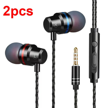 2 st trådbundna hörlurar, 3,5 mm trådbundna hörlurar med mikrofon, HiFi-stereospelheadset, brusreducerande metallhörlurar, för Xiaomi