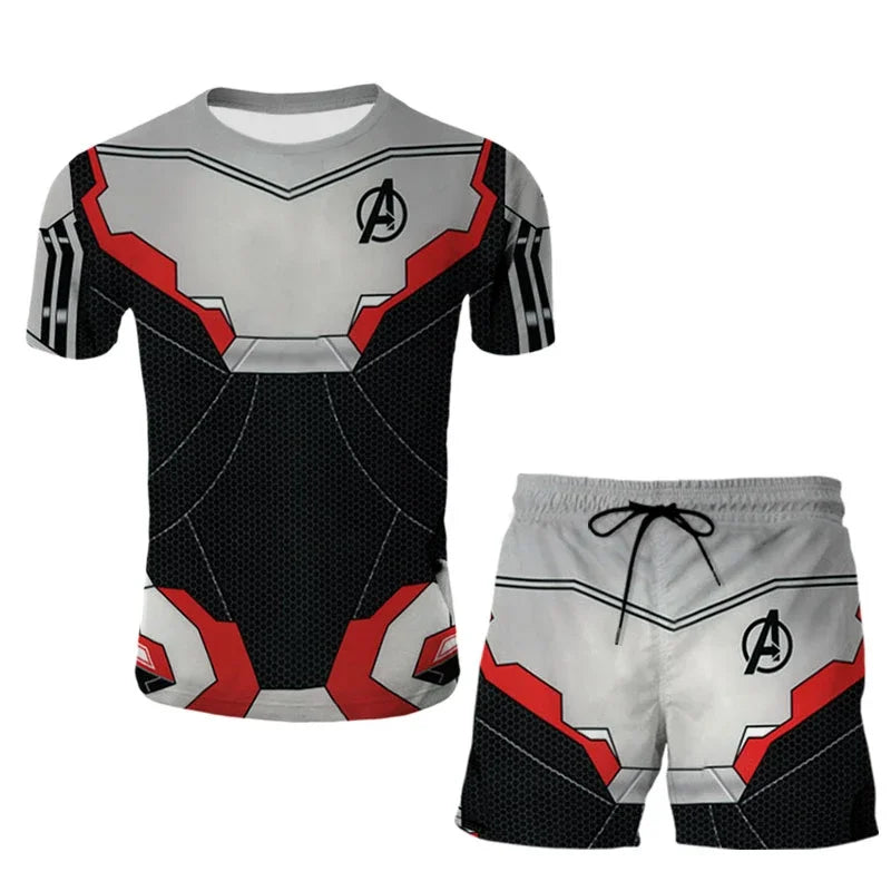 Kids Unisex Marvel Tshirt Set Summer Game Print Superhero Clothes Hulk Iron Man Short Sleeve Pants 2 Piece