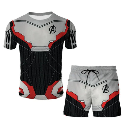 Kids Unisex Marvel Tshirt Set Summer Game Print Superhero Clothes Hulk Iron Man Short Sleeve Pants 2 Piece