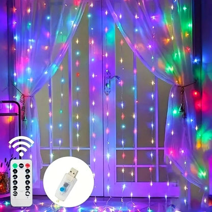Jul LED-gardinljusslinga USB-driven 8 lägen Jul Nyårsfestljus Hem Bröllop Födelsedag Rumsdekor Estetisk