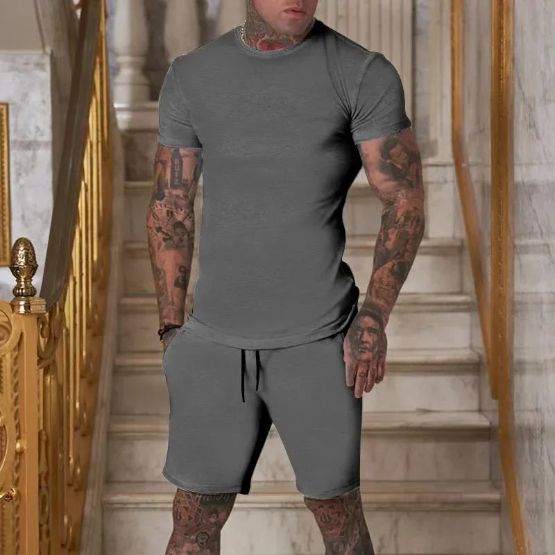 2025 sommarnytt herrset med andningsbara sportkläder, kortärmade t-shirts och shorts, populära snabbtorkande kläder