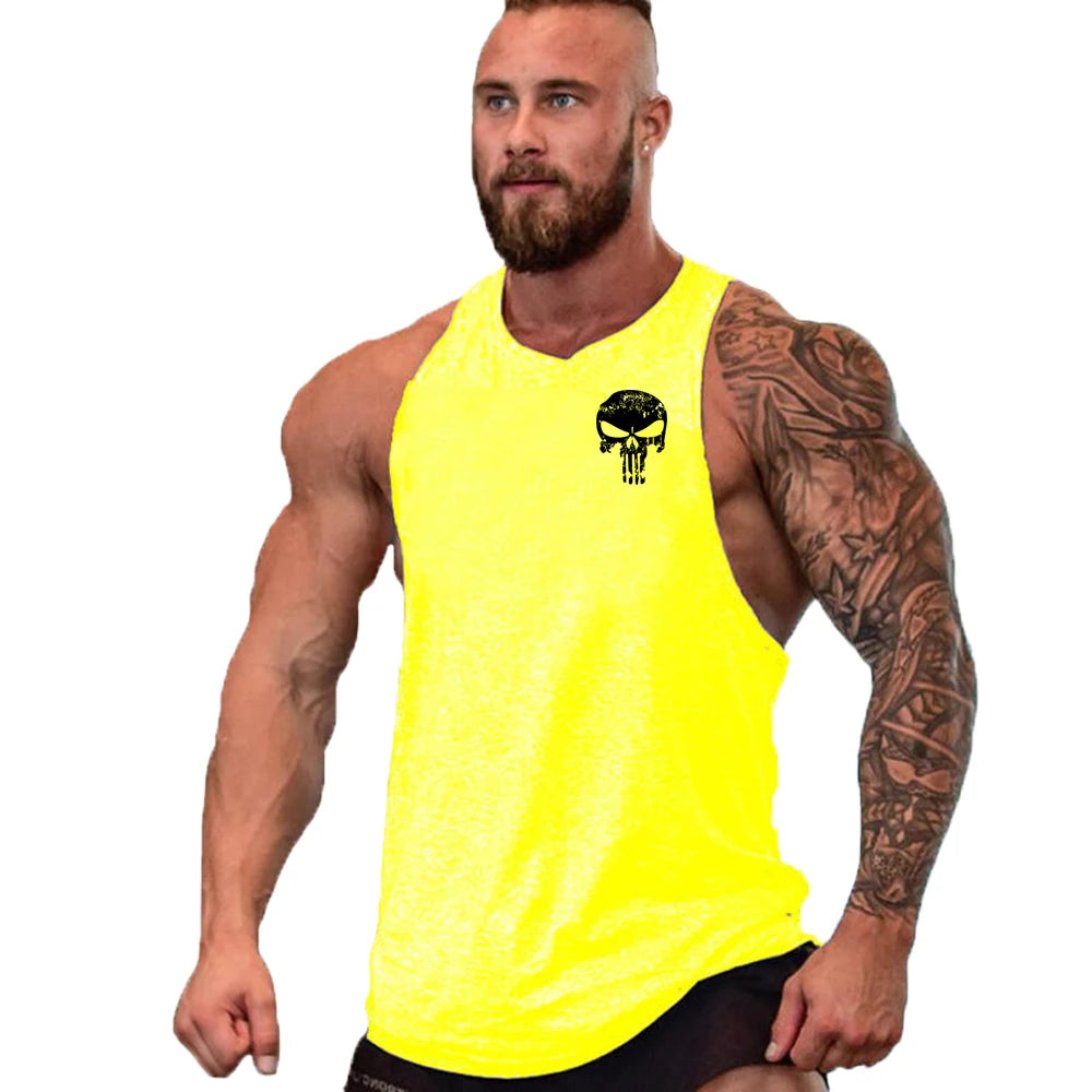 Ny het rea herrlinne med dödskalletryck, andningsbart linne, coolt linne, löpartröja i bomull, bodybuilding-linne, fitness-tröja, ärmlös