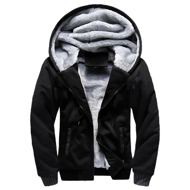 Herrvinterjackor Tjock Varm Jacka Märkes Sportkläder Kappa Byxor Enfärgad Fleece Dragkedja Huva Långärmad Herr Ytterkläder