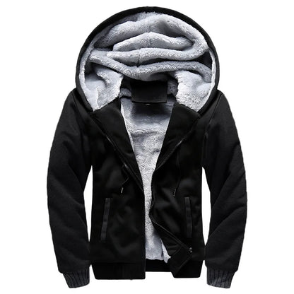 Herrvinterjackor Tjock Varm Jacka Märkes Sportkläder Kappa Byxor Enfärgad Fleece Dragkedja Huva Långärmad Herr Ytterkläder