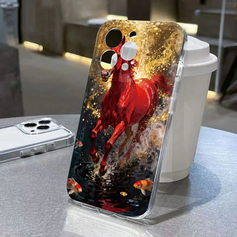 TPU-skal med gyllene häst och diamanter till Samsung Galaxy S26 S25 S24 Ultra S23 FE S22 Plus A57 A37 A17 A56 A16 A06 A36 A54 A15 A55