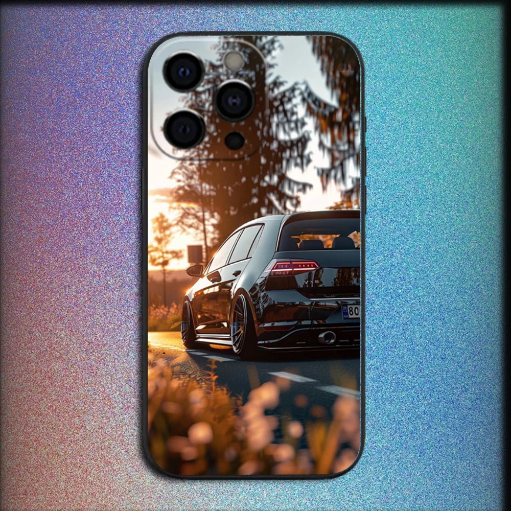 CAR G-Golf MK 7 GTI Mobilskal För iPhone 16,15,14,13,12,11,Pro,X,XS,Max,XR,Plus,Mini Mjukt Svart Skal