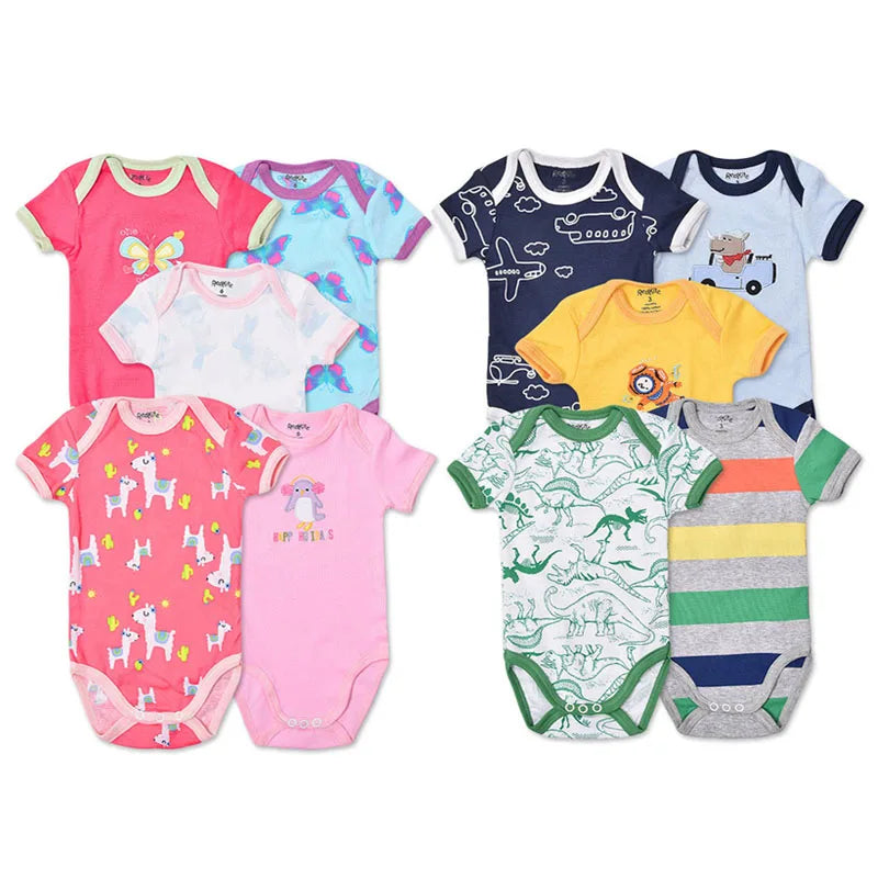 5 st 3M-24M kortärmad bomullsjumpsuit med vingar, spädbarnsbody