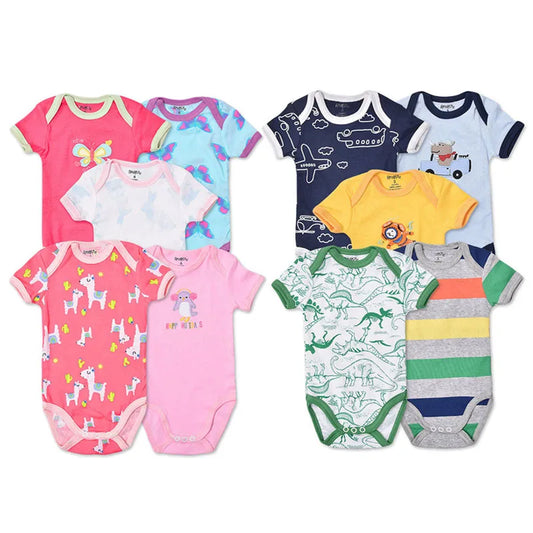 5 st 3M-24M kortärmad bomullsjumpsuit med vingar, spädbarnsbody